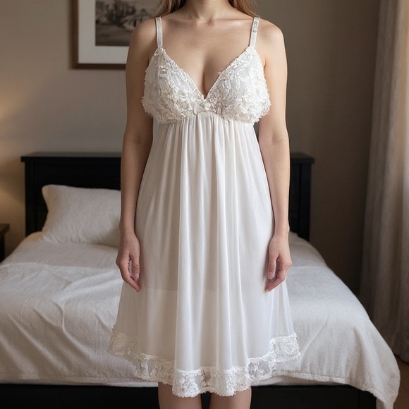 Vintage Oscar de la Renta Pink Label Ivory Babydoll Slip Dress Size Medium Y2K - Picture 12 of 12